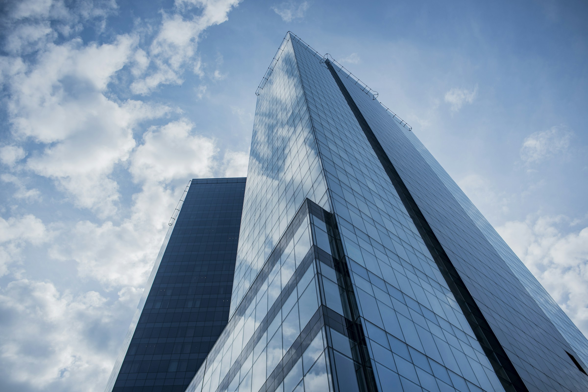 Sculptural glass architecture rising towards the sky